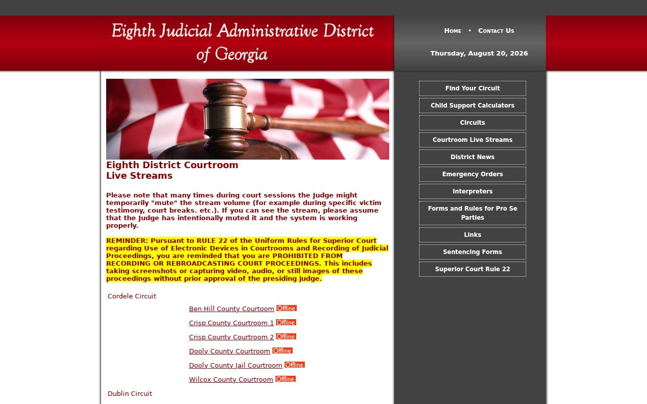 Crisp County court schedule public courtroom calendar access