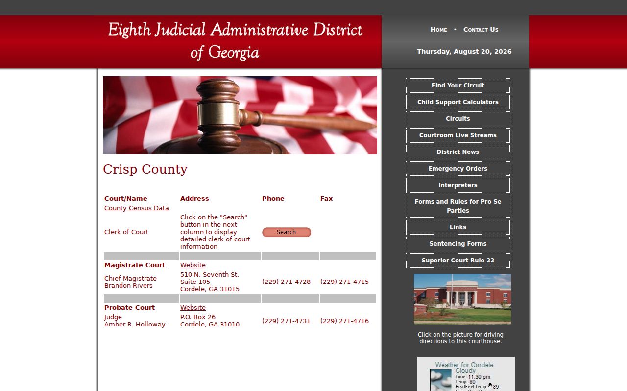 Crisp County court docket circuit information page