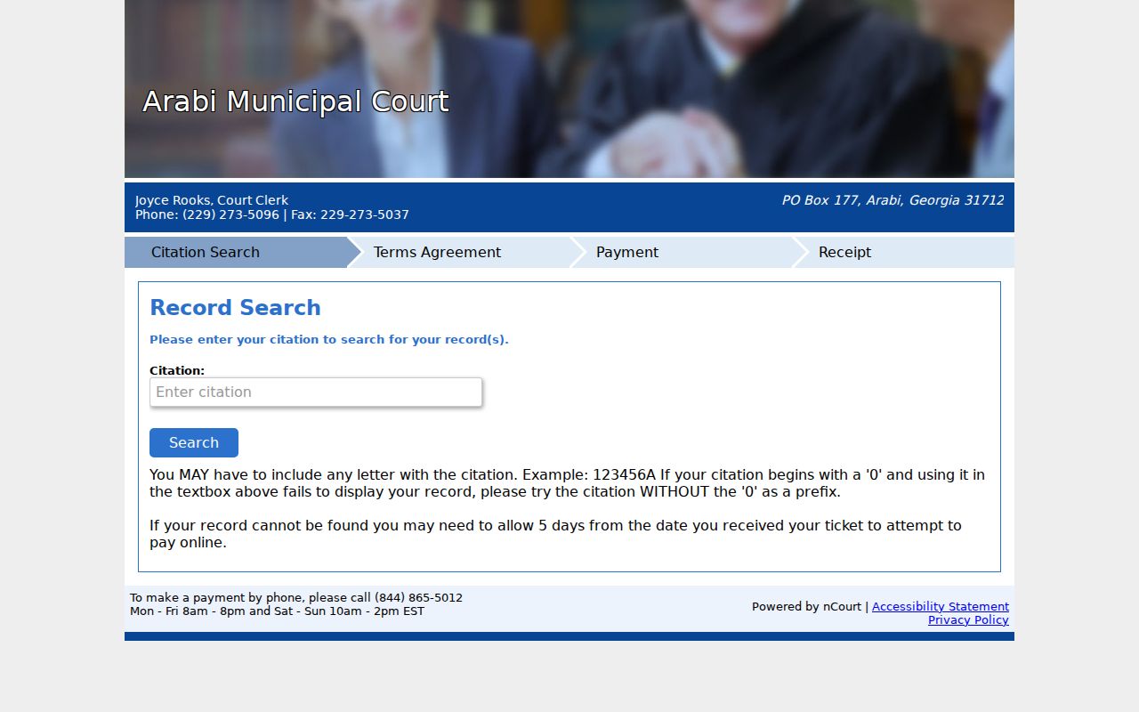 Crisp County traffic court records Arabi nCourt citation search